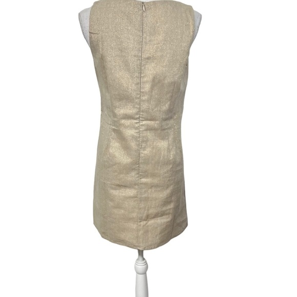 Luxmii Mini Linen S Shift Dress In Gold Metallic Linen Lurex W/ Sparkle - Picture 2 of 8